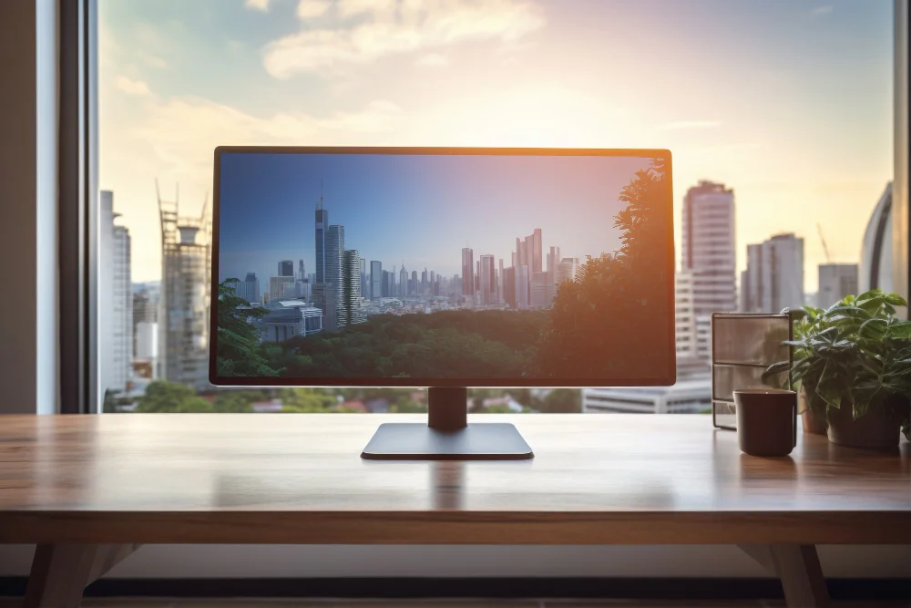 a computer screen on a desk